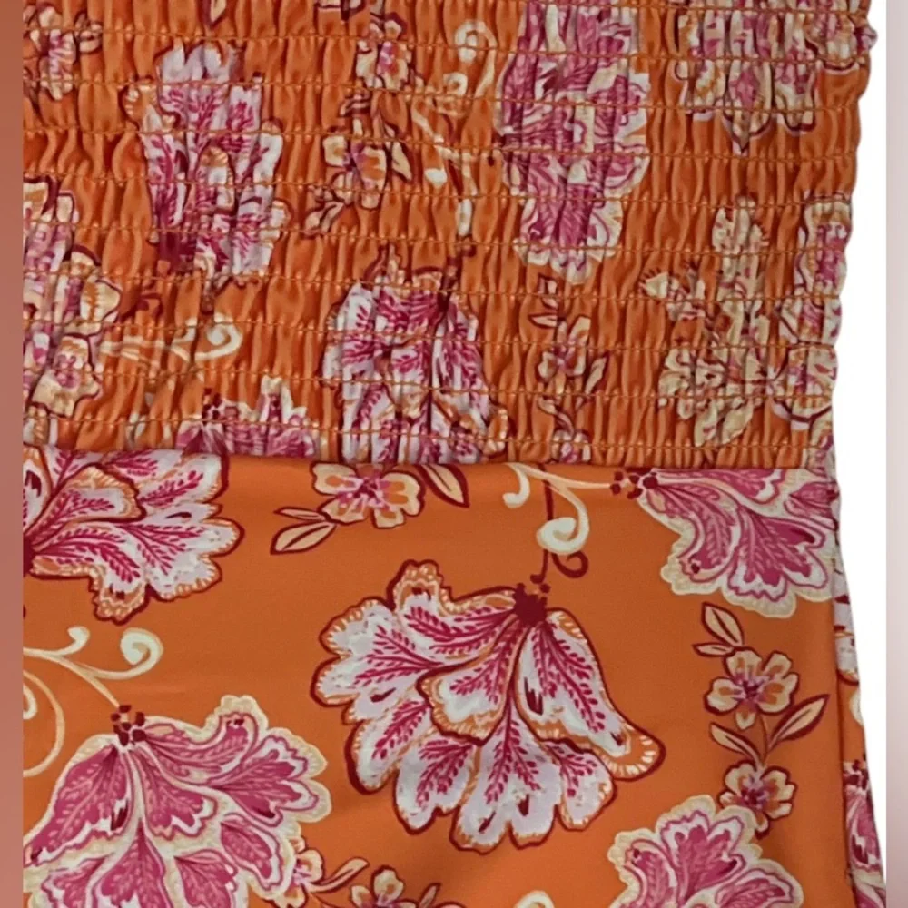 NEW Old Navy Floral One Piece Swimsuit Women's Size XS Smocked Orange NWT